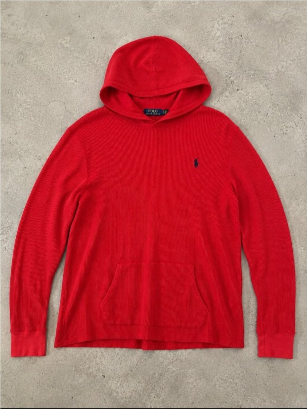 Polo Ralph Lauren Waffle Knit Hoodie Men Medium Red Shirt Cotton Pony Logo FLAW